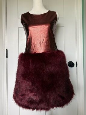 Appaman Metallic Burgundy Zip-Detail Faux Fur Dress
